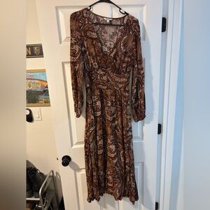 Wrangler Brown Paisley Long Sleeve Dress